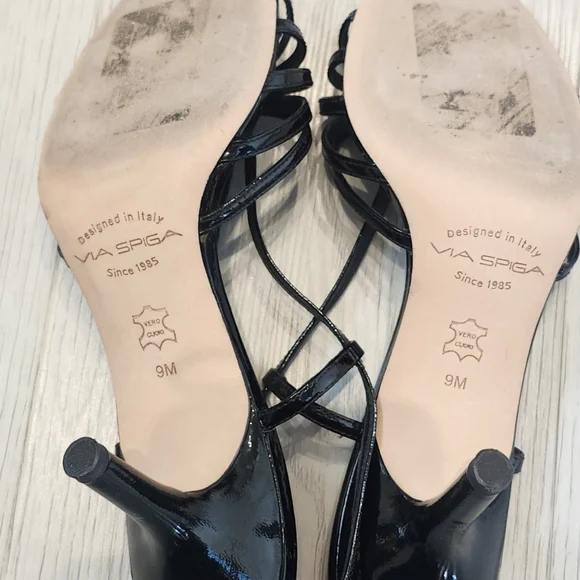 Via Spiga Black Patent Strappy Heels - Picture 3 of 3